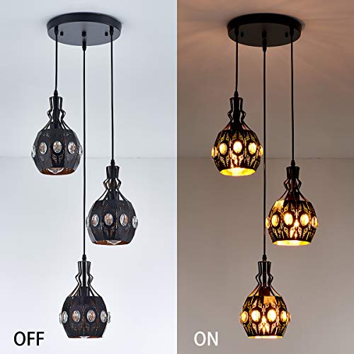 Image of YLONG-ZS 3-Light Industrial Pendant Lighting Vintage Hanging Ceiling Light Fixtures,Farmhouse Rustic Lantern Pendant Light Hanging Lamps for Dining Room,Living Room, Hotel