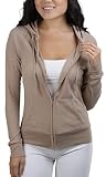 ToBeInStyle Women's Long Sleeve Full Zip-Up Thermal Hoodie - Khaki - S