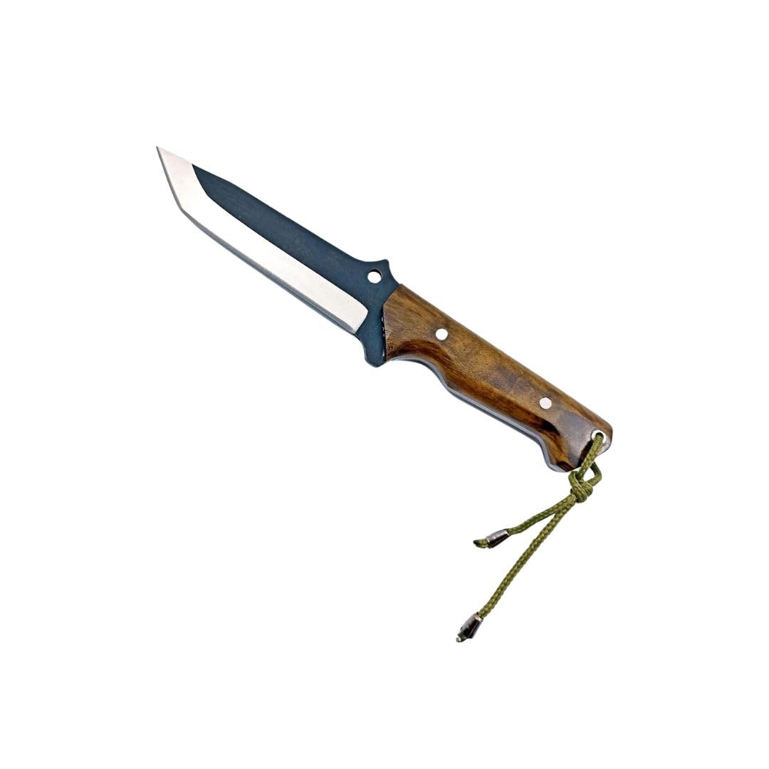 YAK Outdoor Scorpion Messer - 26 cm, 4034 Edelstahl, 13,5 cm Klinge, Wurzelnussholzgriff, inkl. Lederhülle, 54/56 HRC Härte, langlebig und robust, perfekt für Outdoor-Abenteuer und Überlebenstraining