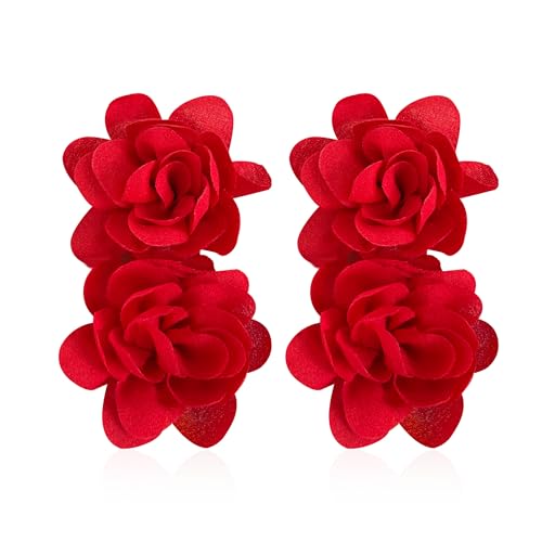 Big Flower Drop Earrings for Women Long Fabric Floral Dangle Earrings Bohemian Exaggerated Statement
