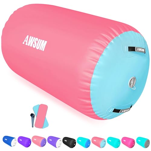 Gymnastics Air Barrel Tumble Roller Inflatable Tumbling Backhandspring Training Barrel 19.7/23.6/29.5/31.5/35.4 Inches Dia Air Roller for Back-bend Handstand Cheerleading Yoga Home Gym(No Pump)