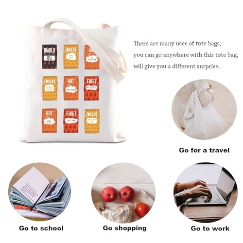 Image of KUIYAI Taco Sauce Inspired Tote Bag Hot Sauce Lovers Canvas Bag Taco Sauce Packets Theme Mexican Foodie Gift Taco Seasoning Mix Gift (TacoSauceToteS)