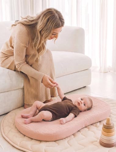 Image of Termichy Muslin Baby Lounger Covers: 30x20 Fitted for Snuggle Me Lounger | Soft Boho Floral Baby Nest Slipcover - Breathable Newborn Nursery Decor - Removable & Machine Washable for Spit-up & Drool
