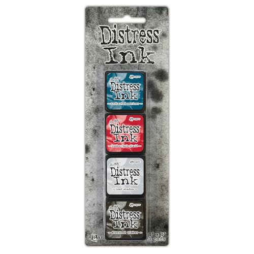 Tim Holtz Ranger Distress Mini Ink Kit 18 (Includes Unchartered Mariner, Lumberjack Plaid, Lost Shadow, and Scorched Timber), Multicoloured, 1 x 1 cm by Tim Holtz - Used condition - US$10.66