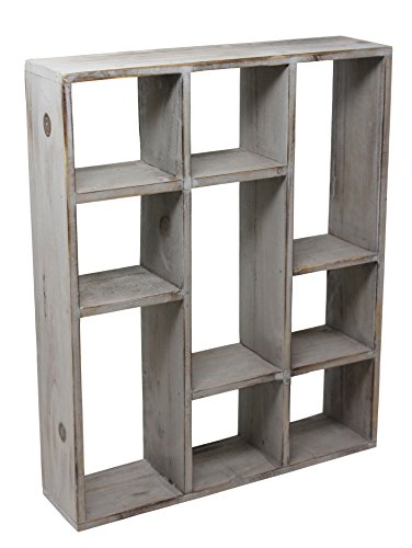 Vintage Rustic Torched Wood Rustic Freestanding & Wall Mountable Shadow Box Display Frame with 9 Compartments - Wooden Farmhouse/White Washed Home Decor Picture Shelf for Kitchen, Bedrooms, Bathroom