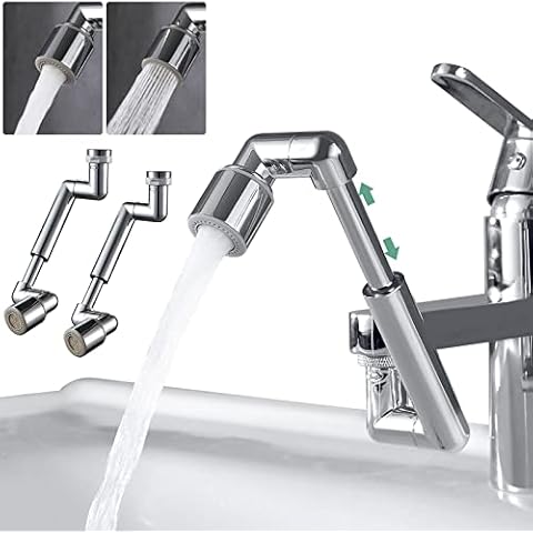 2 Pack 1440° Swivel Faucet Extender(Updated from 1080°),Robotic Arm Faucet Aerator with Female/Male Thread, Faucet Attachment with 2 Water Mode for Kitchen or Bathroom, Plastic Sink Aerator Chrome Cover