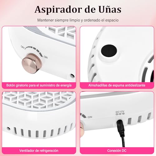 Aspirador de uñas profesional y colector de polvo con velocidad variable 5