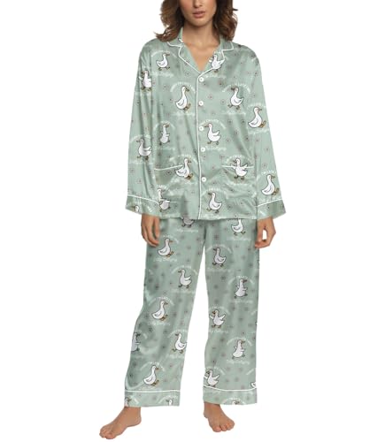 Women's Long Satin Pajama Set, 2 Piece Silk Button Down Sleepwear with Long Sleeves, Elegant Loungewear Gift for Her