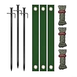 Kit de soporte de tocón de árbol de 9 piezas con clavos de hierro, correas cortavientos y cuerda para una estabilización efectiva del árbol (clavos negros B)