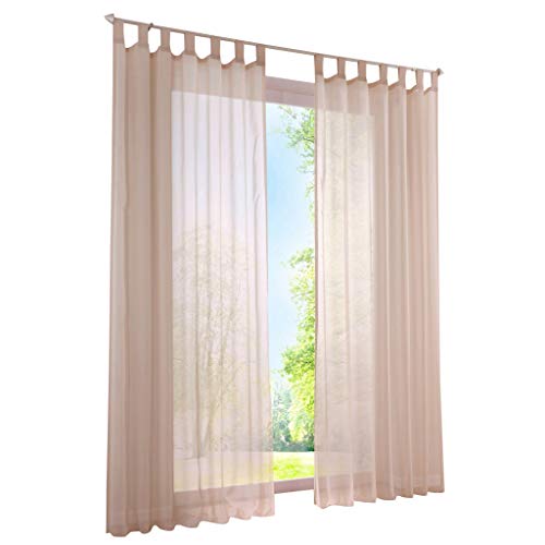 ESLIR Cortinas con trabillas, cortinas de voile para ventana, transparente, 1 unidad, color arena, 140 x 145 cm (ancho x alto) Cover