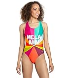 Sporti x She is This Limited Edition Melanin Wide Strap Cross Back One Piece Athletic Swimsuit for Women - Slimming Bathing Suit for Swimmers - Comfortable and Durable Swimwear - Rainbow - 34