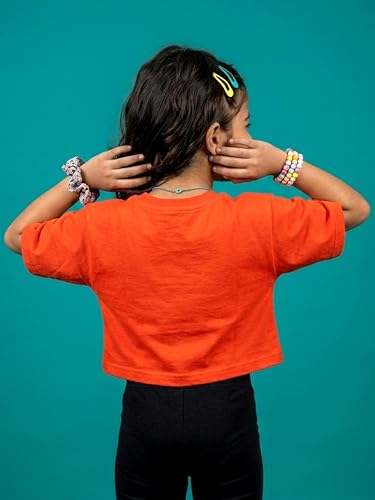 Image of KiddoPanti Girls 100% Cotton Solid Drop Shoulder Half Sleeve Round Neck Crop Tee