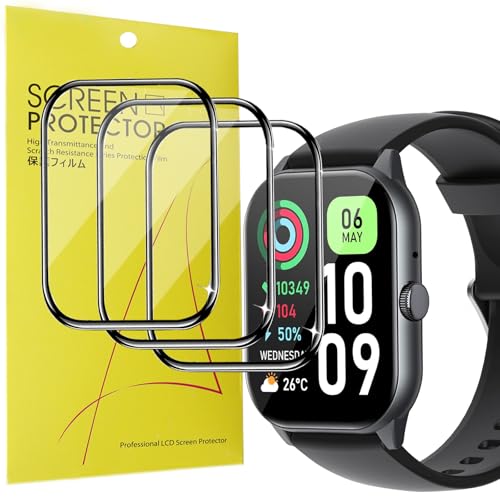 Compatible for ISKOVI Smartwatch Screen Protector,[3 Pack] Lamshaw Full Coverage PET 3D Clear Film Compatible with ISKOVI W03 Smartwatch-1.91 Inches (Black-3Pack)