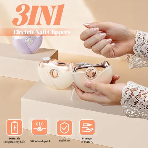 Electric Nail Clipper 3 in 1 Trimmer for Seniors Automatic with Polish Removal Fingernail Clipper Cordless Toe Rechargeable Nail Cutter with Nail File Toenail Clippers for Thick Toenails — view 2