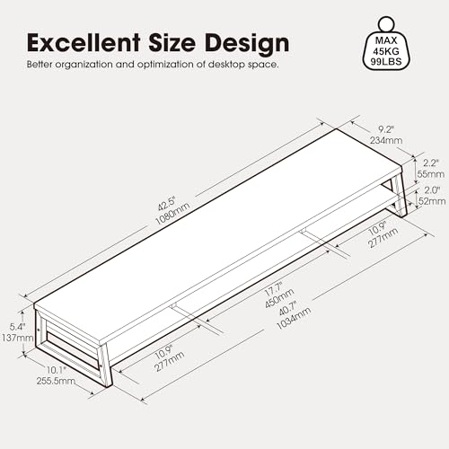 Image of Fenge Dual Monitor Stand for Desk, 42.5in Large Monitor Riser for 2 Monitors, 2 Tier Computer Office Desk Top Shelf, Desktop Storage Stand for Laptop, PC, Computer, Printer
