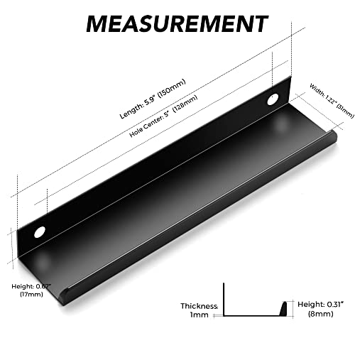 Image of 20 Pack Finger Pulls for Cabinets - 128mm /5in Hole Center Black Handles | 150mm /5.9 inch Overall Length, Edge Pulls, Concealed Tab Kitchen Drawers Pulls, Easy Install, Screws Included, Rust-Resistant