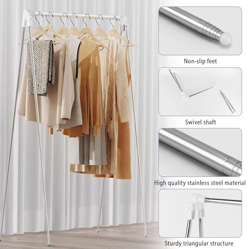 Miniatura 7 de Tendedero Portátil De Acero Inoxidable, 71 138 106cm Perchero Plegable Portátil Y Extensible, Pequeño Perchero Para Camping, Viajes, Al Aire Libre, Lavado De Casa Con 2 Percha,Bolsa De Almacenamiento