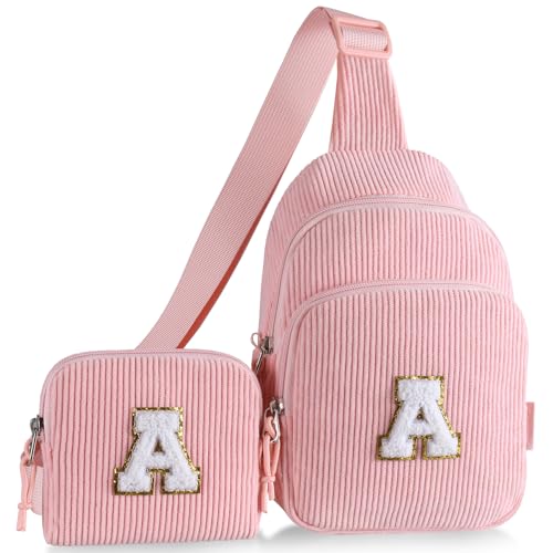 Birthday Gifts for 4 5 6 7 8 9 10 11 12 13 Year Old Kids Girls, Cute Initial Crossbody Sling Bag Fanny Pack Belt Purse for Daughter Sister Teen Grandkids Personalized Gifts Pink A