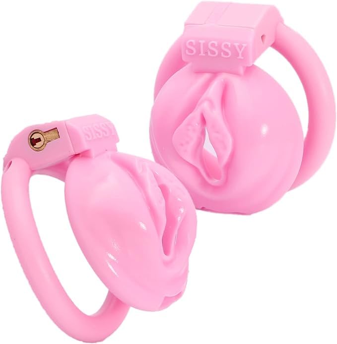 Nylon 3D Printed Lightweight Pink Cage Male Chastity Devices Lock 4 Rings Virginity for Sissy Men (Small)