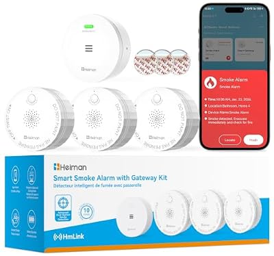 Heiman Smart Smoke Detector, 3-Pack Interconnected Fire Alarm with Gateway