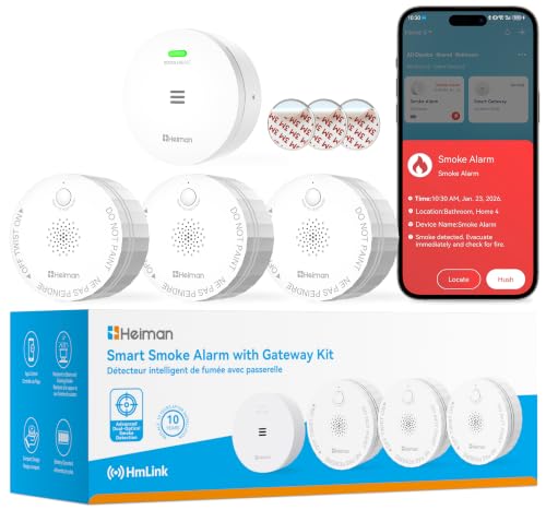 Heiman Smart Smoke Detector, 3-Pack Interconnected Fire Alarm with Gateway