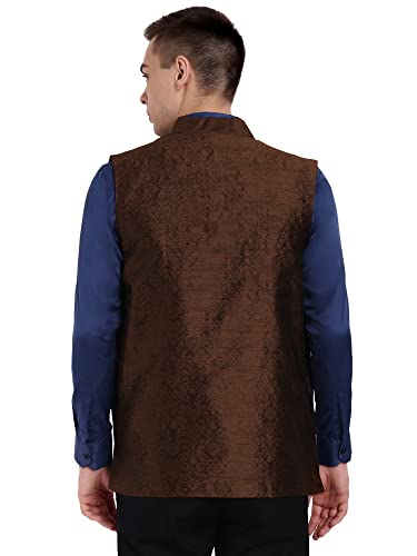 Image of SKAVIJ Mens Embellished Ethnic Wear Nehru Jacket Floral Printed Formal Waistcoat Regular Fit (Small,Brown)