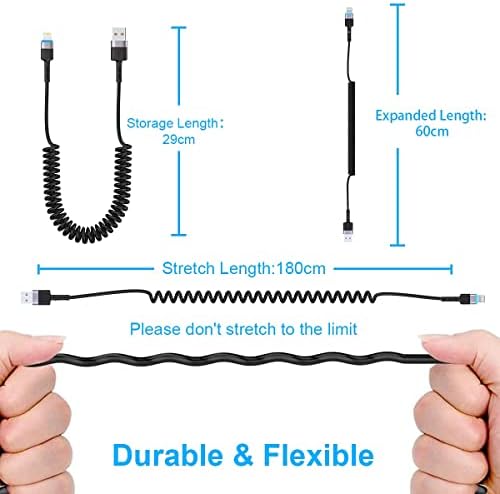 Coiled Lightning Cable [MFi Certified & CarPlay Compatible], USB to Lightning Cable 6FT Cord Data Transmission Compatible with Xs/XS Max/XR/X/12/11/11 Plus/8/7 Plus/Pad Pro Air 2 and More