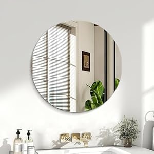 Sqinor Spiegel Rund 50cm Rahmenlos Badspiegel, Modern HD Spiegelglas Rund Badezimmerspiegel ohne Rahmen, Bathroom Mirror Dekorative Wandspiegel Runder Spiegel für Bad Badezimmer Flur Gäste WC Wand