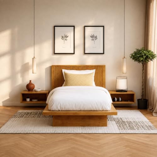 Image of Bniture Modern Low Height Single Size Bed Without Storage | Engineered Wood Platform Bed Headboard | Bed King Size Wooden Cot Double Bed for Bedroom 3 Year Warranty (Giant Wood)