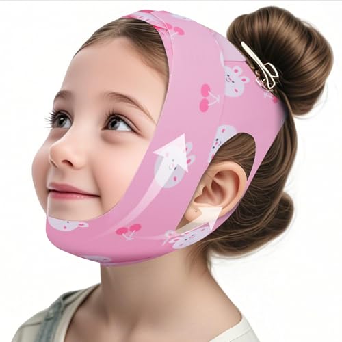 Anti-Snoring Chin Strap for Sleeping Kids Professional Anti-Snoring Solution Highly Breathable and Elastic Adjustable Size Suitable for Teens Children and Petite Adults (Pink Cartoon)