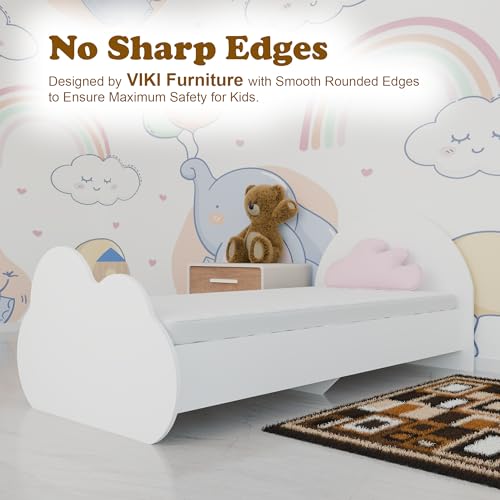 Image of VIKI Cloud Design Kids Single Bed for Bedroom, Children Bed Cot for Boys & Girls, Strong & Durable Bed Frame, Safe & Comfortable Design (187 L x 96 W x 80 H cm), Frosty White, 1 Year Warranty