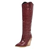  Onewus Bottes de cowboy longues pour femme avec bout pointu et talon western, rouge, 45 EU