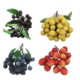 Juego de frutas artificiales con lichi Longan y cerezas de arándanos para cocina, comedor, estante y decoración de ventanas al por menor (G)