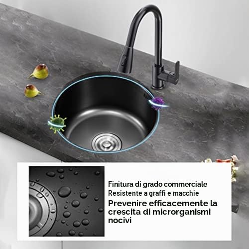 Mini Lavello Tondo da in Acciaio Inox con Raccordo di Scarico per Piccole Cucine Diametro 30 Cm