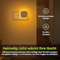 AUVON Nachtlicht Steckdose mit Bewegungssensor und Dämmerungssensor, 2 Stück Warmweißes LED hinterleuchtete Nachtlicht mit 1-50 lm, Helligkeit Einstellbar für Flur, Treppe, Schlafzimmer (Bernstein) – Ansicht 2