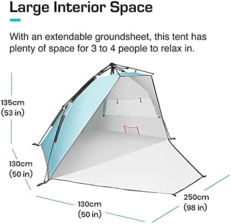 Active Era® Luxury Beach Tent  3-4 Person Sun Shelter with Easy Pitch Technology and UPF 50+ Rated Sun Protection - Lightweight Pop-up Beach Tent for Picnic, Outdoors, Camping