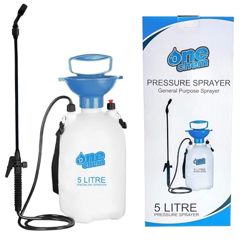 One Chem - Garden Tools - Garden Sprayer - General Use Sprayer - 5 Litre Pressure Sprayer - Use to Spray Mould Remover, Lichen Remover, Algae Remover and Fertiliser