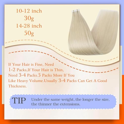 Full Shine Blonde Tape in Extensions for Women Color 60 Platinum Blonde 22 Inch Long Hair Extension Double Sided Tape in Real Human Hair 50 Grams 20 Pieces Extensions by Full Shine - Image 4
