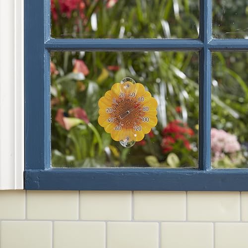 Image of Taylor Sunflower Dial Thermometer, 4-Inch Indoor Outdoor Silicone Suction Cup Thermometer, Weather-Resistant Temperature Gauge for Patio, Pool, Garden, or Garage, Yellow