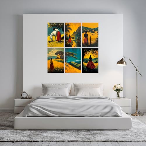 Image of SiddArtify Vintage Farmhouse Wall Art Prints Set - Equestrian Landscape Poster Decor for Living Room Bedroom - 12x18 inch Board Pack of 6