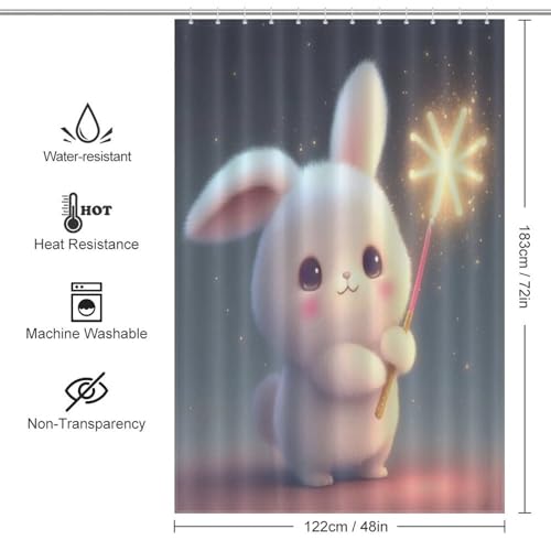 Rideau de douche lapin imperméable en tissu lavable de haute densité 122x183cm - 4