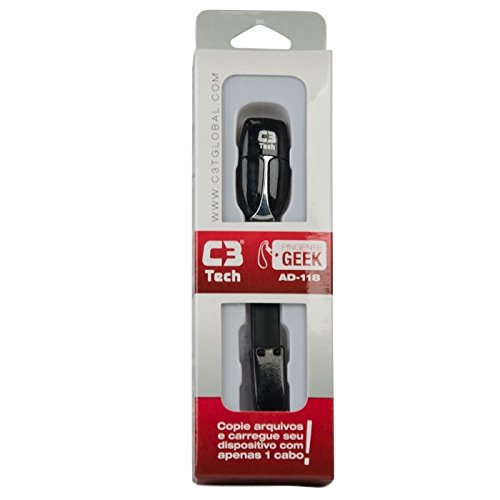 Adaptador Pingente C3Tech AD-118MUBK Preto - USB/Mini USB, Possui entrada para conectar cartão Micro