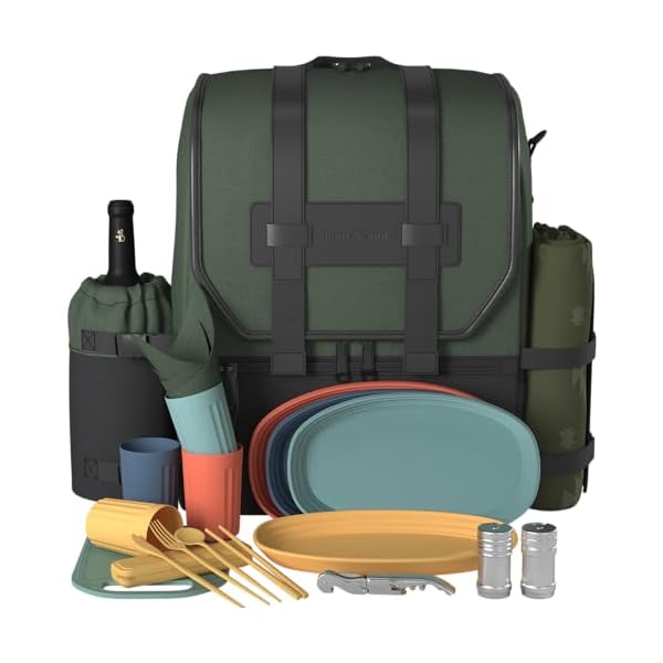 Fern & Soul Picnic Backpack for 4. Picnic Basket Set. Delightful Picnic Backpack with Blanket, Picnic Set, Wine Cooler. Picnic Bag. Backpack Picnic Basket for 2-4. A Picnic Kit for Any Occasion.