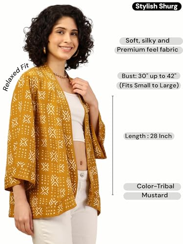 Image of KE KANHA EXPORTS Shrugs for Women Stylish | Beach Outfits for Women Cover Up | Western Summer Shrug for Woman | Soft Silky Free Size Boho Multicolour Kimono Bust 30-42