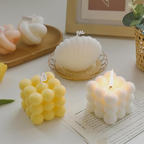 Duftkerze in Würfelform,2 Stück Weiß Bubble Kerze Candle,Sojawachs Kerzen Handgefertigt Duftkerze Aromatherapie Kerze für Dekoration Aesthetic für Schlafzimmer,Badezimmer,Dekoration
