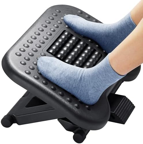 HUANUO Footrest Under Desk - Adjustable Foot Rest with Massage Texture and Roller, Ergonomic Foot Rest with 3 Height Position, 30 Degree Tilt Angle Adjustment for Home, Office