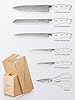 D.Perlla Set Coltelli da Cucina Professionale, Ceppo Coltelli in Acciaio 7 Pezzi, Ceppo Autoaffilante, Blocco Coltello in Legno, Bianco