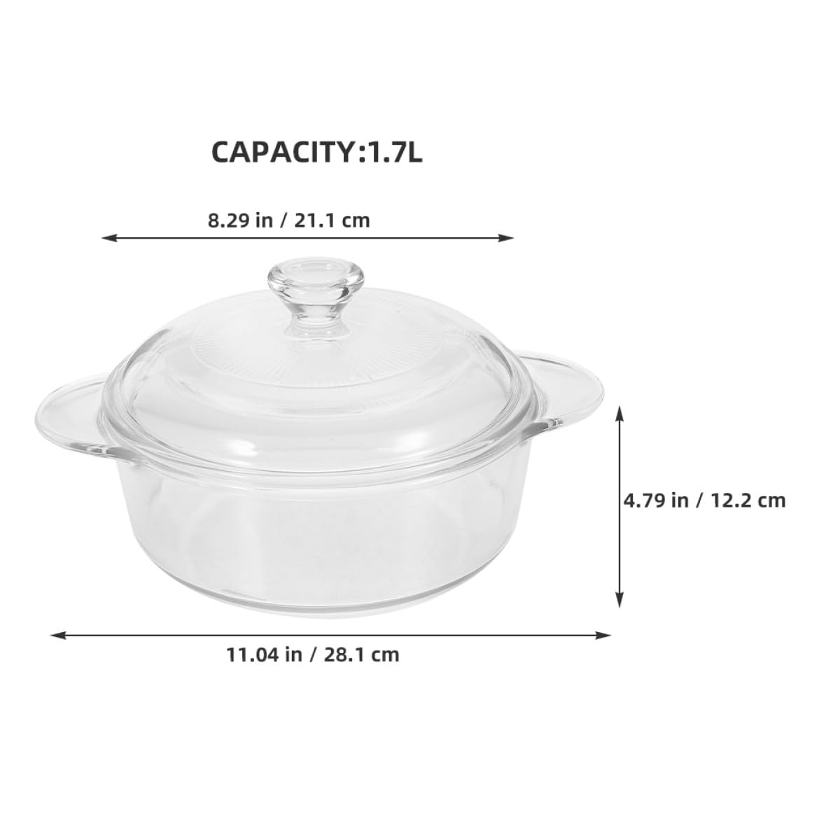 Bol de Ensalada de Vidrio Resistente al Calor 1.7l con Tapa Transparente Fácil de Limpiar y Apilable para Cocina y Hogar