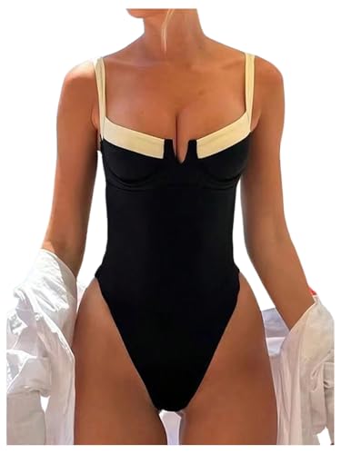 SOLY HUX Women's One Piece Bathing Suits High Cut Swimwear Push Up Bathing Suits Beach Vacation Clothes