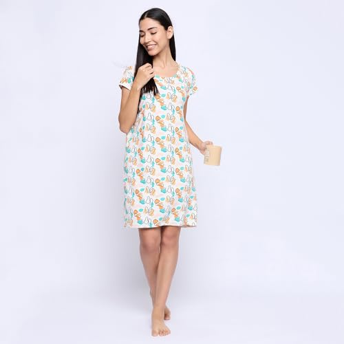 Image of CAMEY Printed Knee Length Nighty|Loungewear|Nightwear|Sleepwear|Home Wear Short Nighty for Women